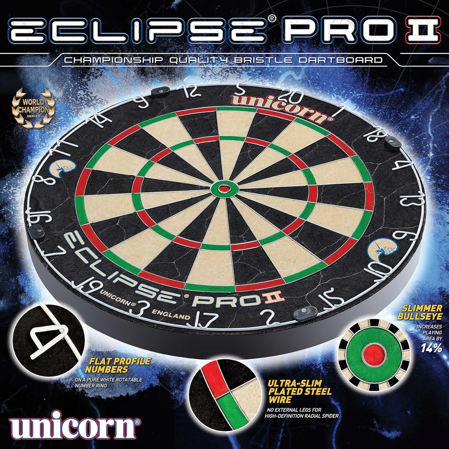 Dartboard Darts Board | Eclipse Pro/Eclipse Pro 2 | Flat Profile Number Ring | Championship Quality Sisal Bristle | Staple-Free Construction