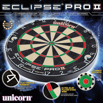 Dartboard Darts Board | Eclipse Pro/Eclipse Pro 2 | Flat Profile Number Ring | Championship Quality Sisal Bristle | Staple-Free Construction