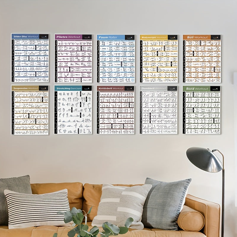 10pcs Unframed Canvas Poster, Modern Art, Body Exercise Training Chart Workout Home GYM Fitness Body Building Art Painting, Ideal Gift For Bedroom Living Room Corridor, Wall Art, Wall Decor, Winter Decor, Room Decoration