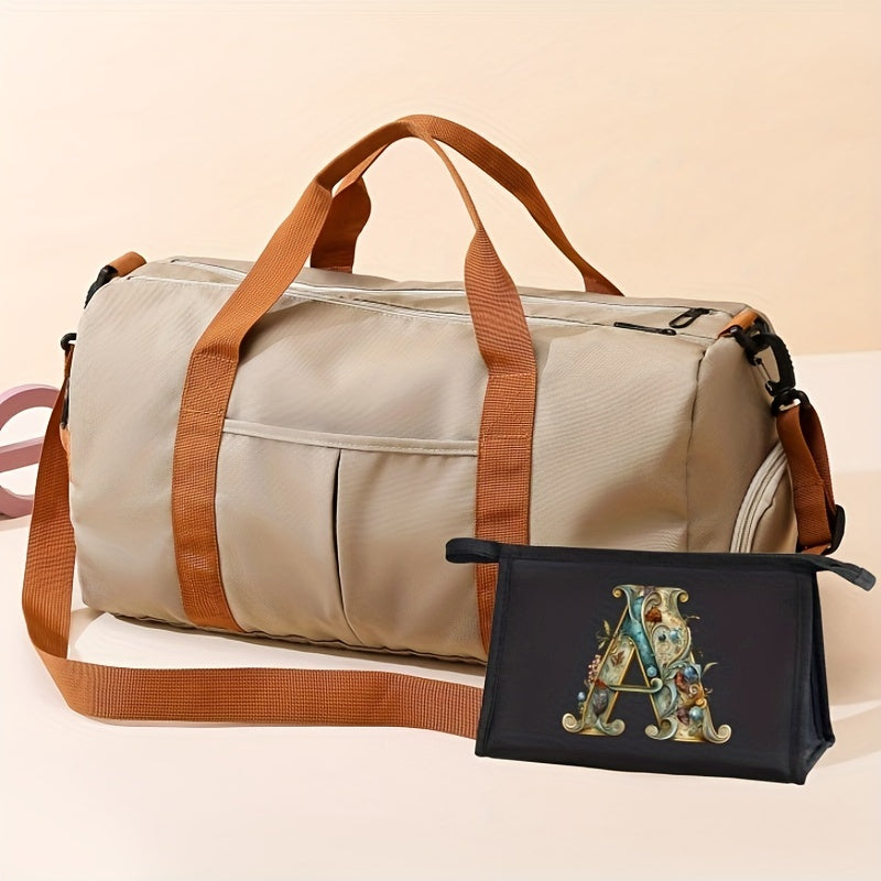 Large Capacity Sports Gym Bag with Yoga & Swim Training Pockets - Durable Nylon Travel Duffel with Shoulder Strap, Brown Trim, and Multiple Compartments for Short Trips, Fitness, and Storage, Travel Duffel|Trendy Duffel Bag|S