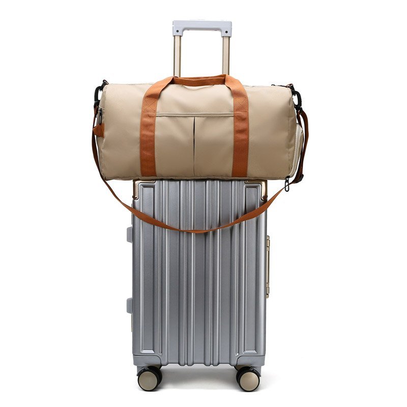 Large Capacity Sports Gym Bag with Yoga & Swim Training Pockets - Durable Nylon Travel Duffel with Shoulder Strap, Brown Trim, and Multiple Compartments for Short Trips, Fitness, and Storage, Travel Duffel|Trendy Duffel Bag|S