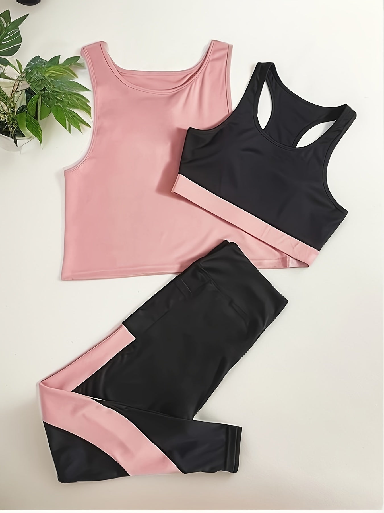 3pcs Women'S Spring And Summer Yoga Workout Set Including a Sports Bra, Tank Top, And Long Pants for Gym Use