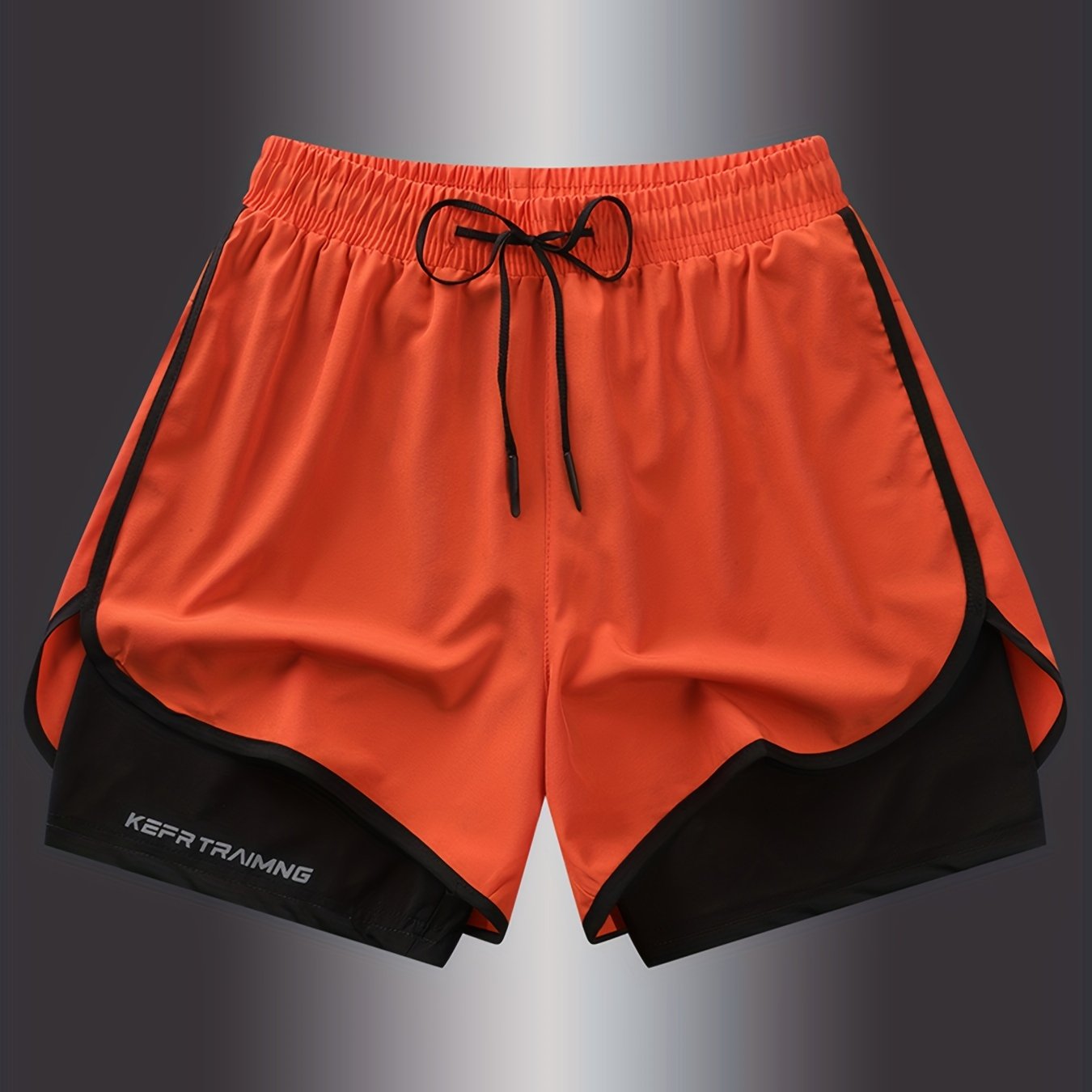 2-in-1 Mens Double-Layer KEEP TRAINING Letter Print Sports Shorts - Comfy, Casual, Loose Fit, Non-Stretch Polyester Fabric, Solid Color, Hand Wash, Perfect for Summer Fitness, Workout, and Outdoor Sports Wear