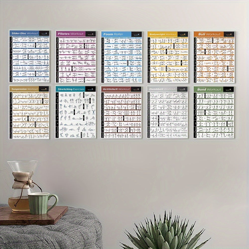 10pcs Unframed Canvas Poster, Modern Art, Body Exercise Training Chart Workout Home GYM Fitness Body Building Art Painting, Ideal Gift For Bedroom Living Room Corridor, Wall Art, Wall Decor, Winter Decor, Room Decoration