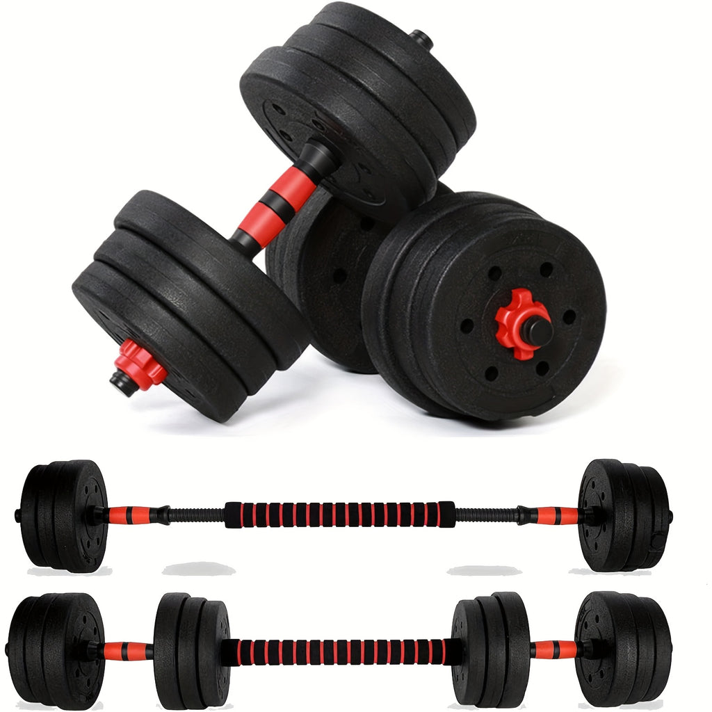 20kg/44 Adjustable Dumbbell & Barbell Set with 4 Weight Plates (2kg/1.5kg/1.25kg) - Heavy-Duty PE Weight Plates & Cement-Filled Barbell, Convertible Gym Equipment for Home/Outdoor Training, Compatible with Men & Women's Stren