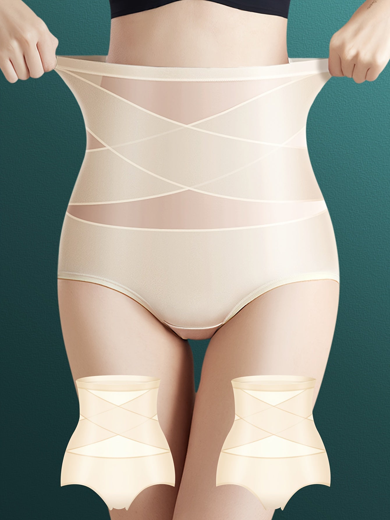 2pcs Women's High-Waisted Shapewear Shorts & Butt Lifting Underwear - Ice Silky Nylon Cross Compression Abdominal Control, Postpartum, 360° Shaping with Breathable Mesh & Spiral Support, Seamless Gym Yoga Shaper for All Body