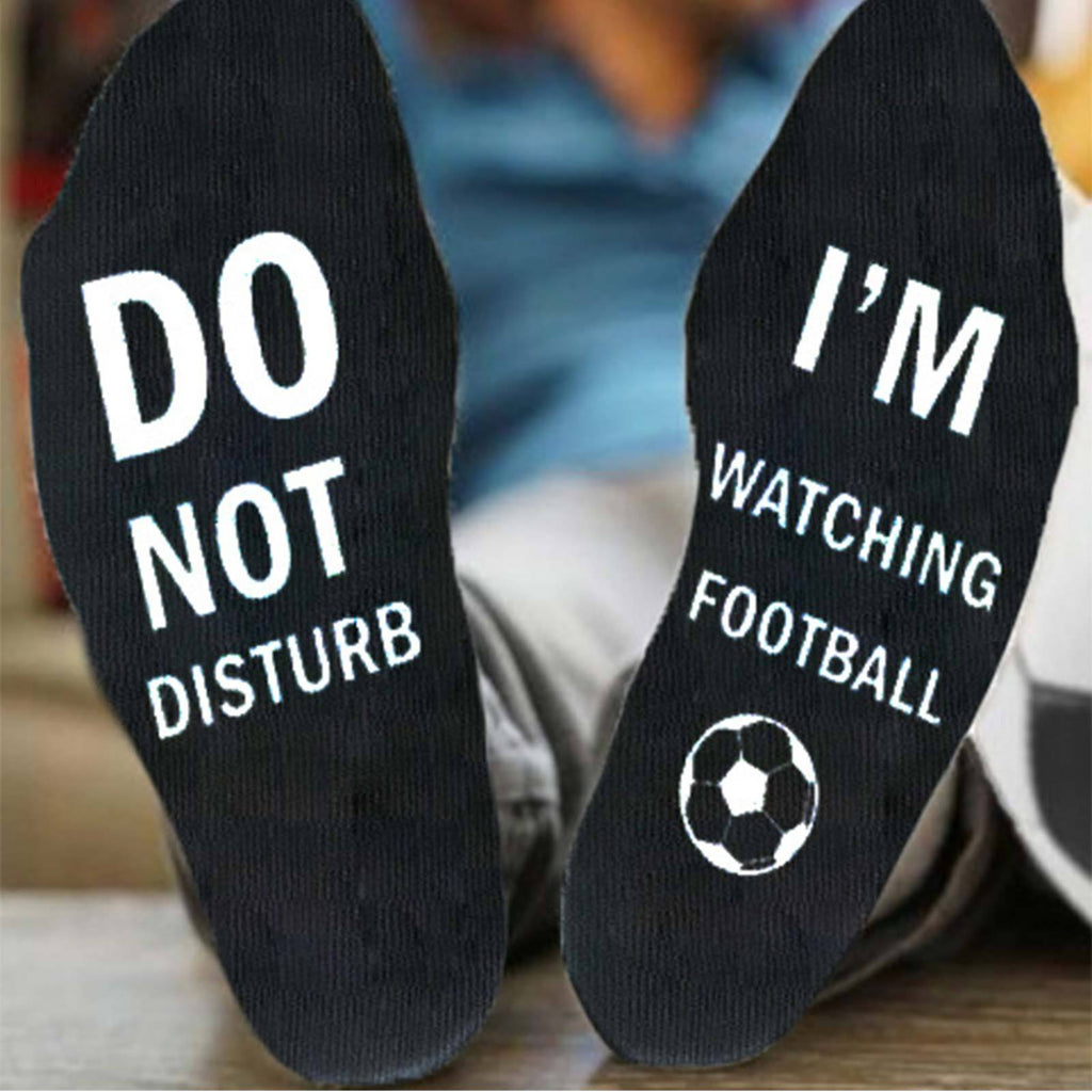1 Pair Men's Funny Football Socks - "Do Not Disturb I'm Watching Football" Crew Socks with Soccer Ball Designs, Machine Washable - Gift for Soccer Fans, Game Day Party Outfits (Black/White/Blue/Red Options) - Novelty Sports A