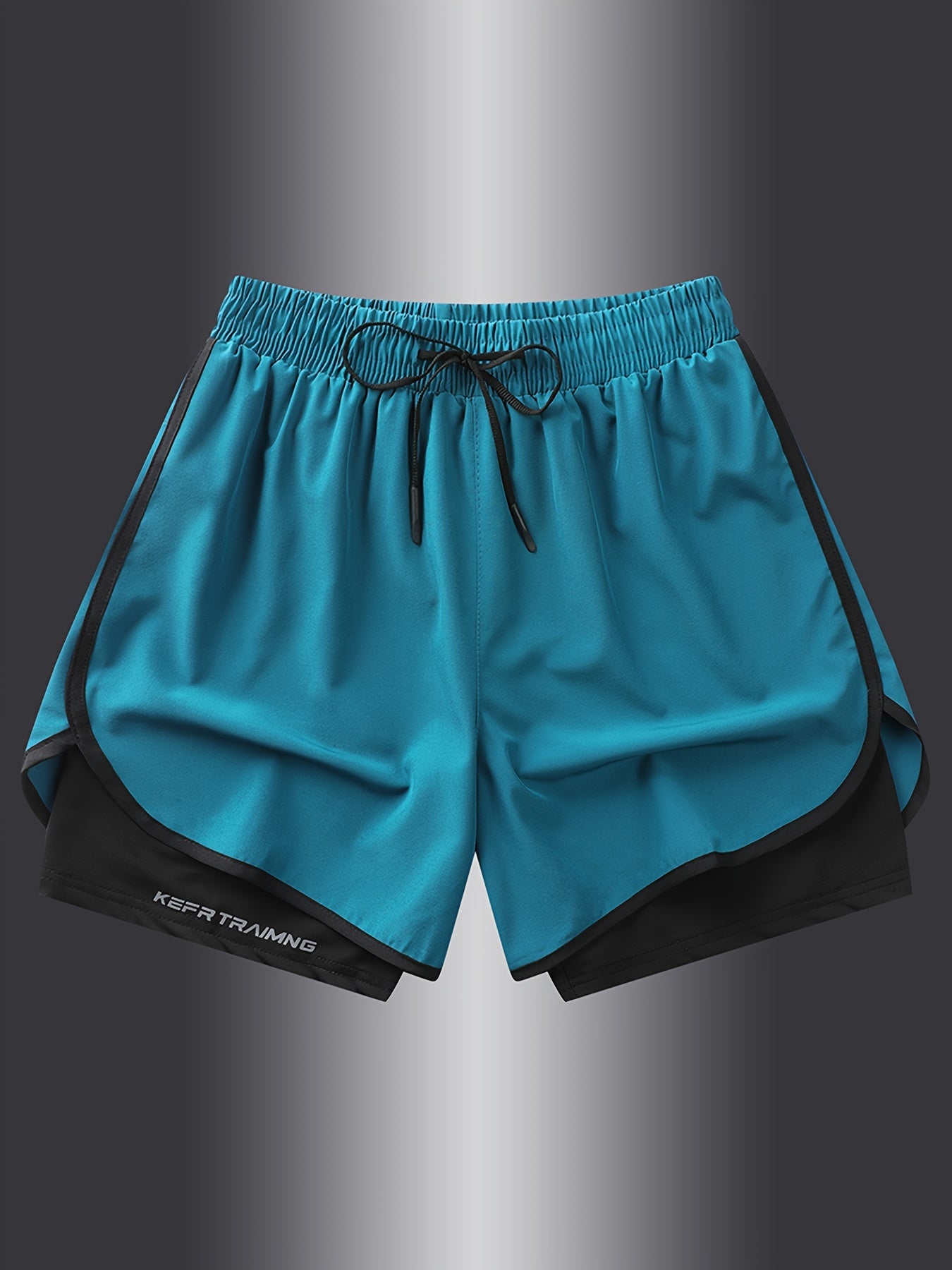 2-in-1 Mens Double-Layer KEEP TRAINING Letter Print Sports Shorts - Comfy, Casual, Loose Fit, Non-Stretch Polyester Fabric, Solid Color, Hand Wash, Perfect for Summer Fitness, Workout, and Outdoor Sports Wear