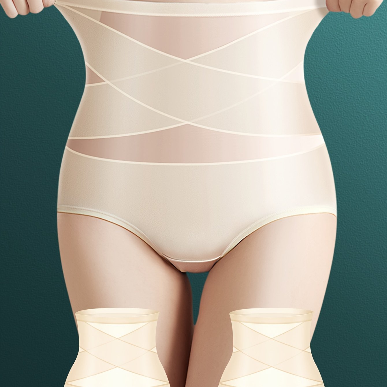 2pcs Women's High-Waisted Shapewear Shorts & Butt Lifting Underwear - Ice Silky Nylon Cross Compression Abdominal Control, Postpartum, 360° Shaping with Breathable Mesh & Spiral Support, Seamless Gym Yoga Shaper for All Body