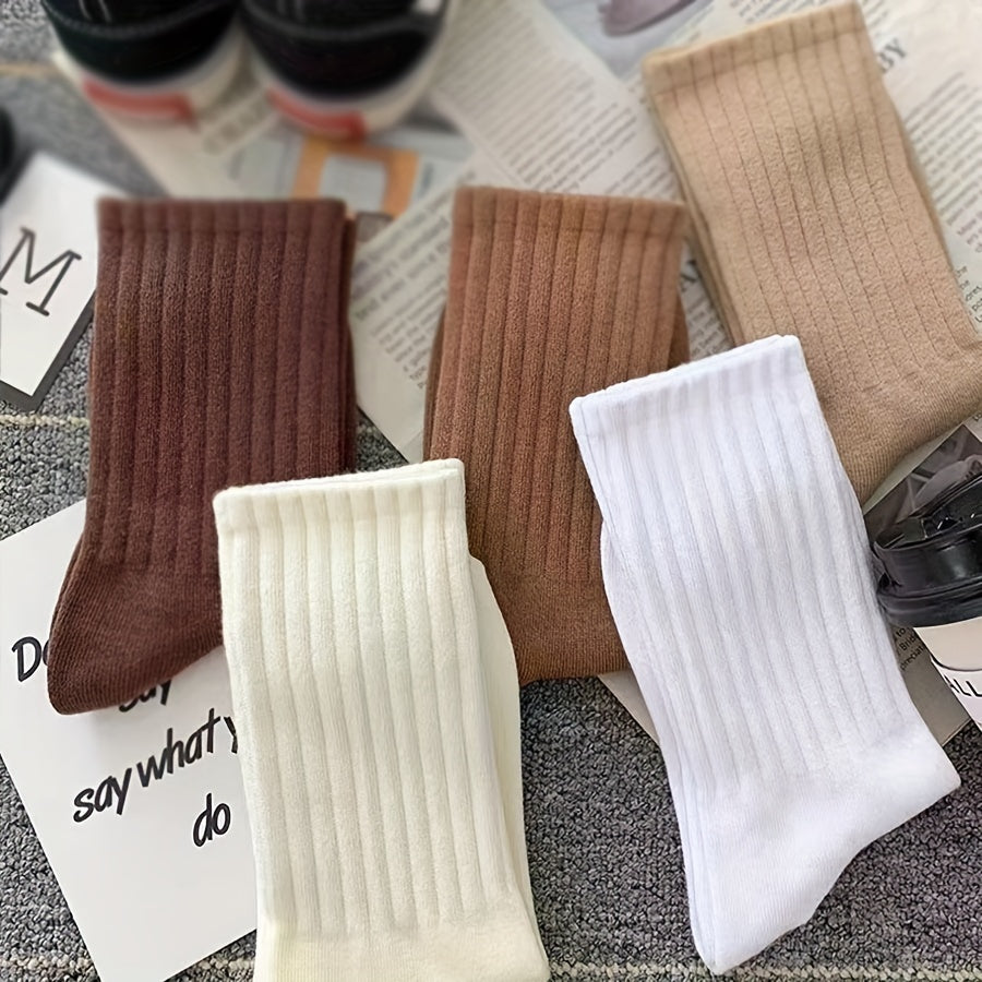 6 Pairs of Ultra-Comfy, Breathable Solid Color Sporty Mid-Tube Crew Socks - Soft, Stylish, and Moisture-Wicking for Daily Casual Wear, Gym, Fitness, and Outdoor Activities