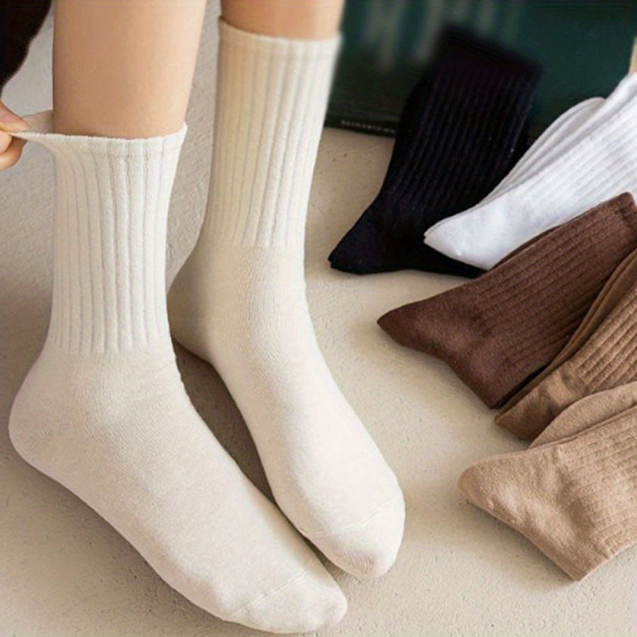 6 Pairs of Ultra-Comfy, Breathable Solid Color Sporty Mid-Tube Crew Socks - Soft, Stylish, and Moisture-Wicking for Daily Casual Wear, Gym, Fitness, and Outdoor Activities
