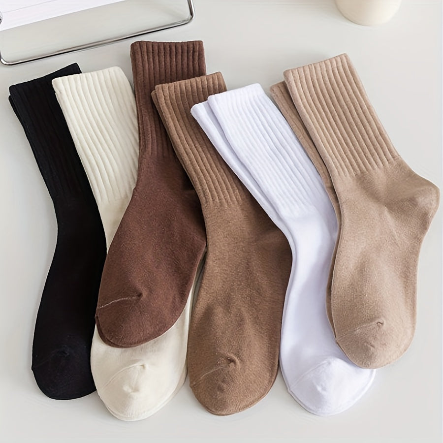 6 Pairs of Ultra-Comfy, Breathable Solid Color Sporty Mid-Tube Crew Socks - Soft, Stylish, and Moisture-Wicking for Daily Casual Wear, Gym, Fitness, and Outdoor Activities