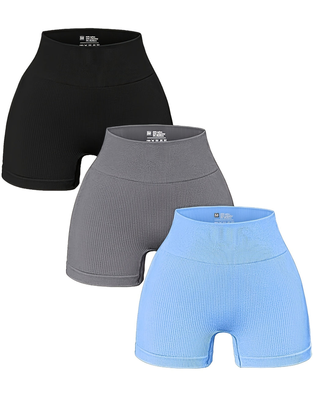 3pcs Women's High-Waisted Yoga Shorts - Seamless Athletic Gym Leggings with Ribbed Detailing, High-Stretch Non-See-Through Fabric, All-Season Workout & Casual Wear (Black/Grey/Maroon), Fitness Apparel | Minimalist Sporty Styl