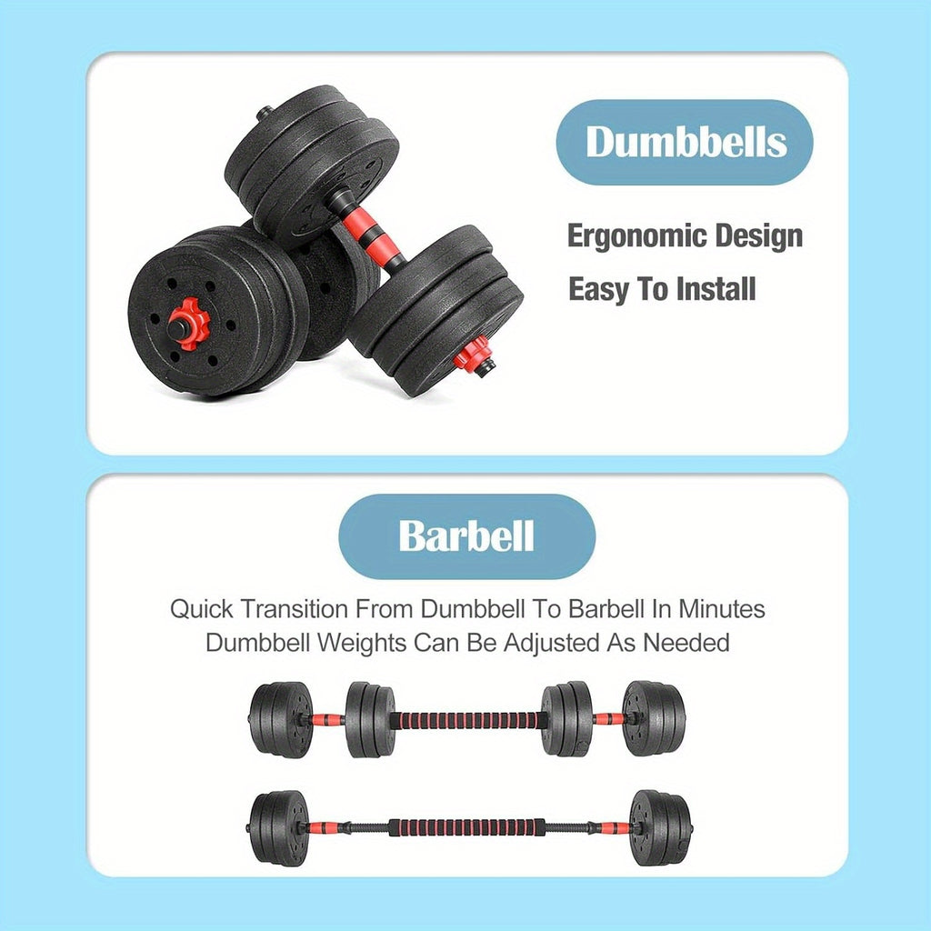 20kg/44 Adjustable Dumbbell & Barbell Set with 4 Weight Plates (2kg/1.5kg/1.25kg) - Heavy-Duty PE Weight Plates & Cement-Filled Barbell, Convertible Gym Equipment for Home/Outdoor Training, Compatible with Men & Women's Stren