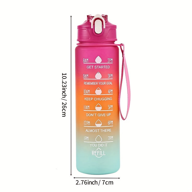 1pc, Motivational Water Bottle 32oz/1L, Sports Water Bottle With Time Marker And Portable Rope, Straight Sports Drinking Bottle, For Outdoor Gym, Fitness, Gift