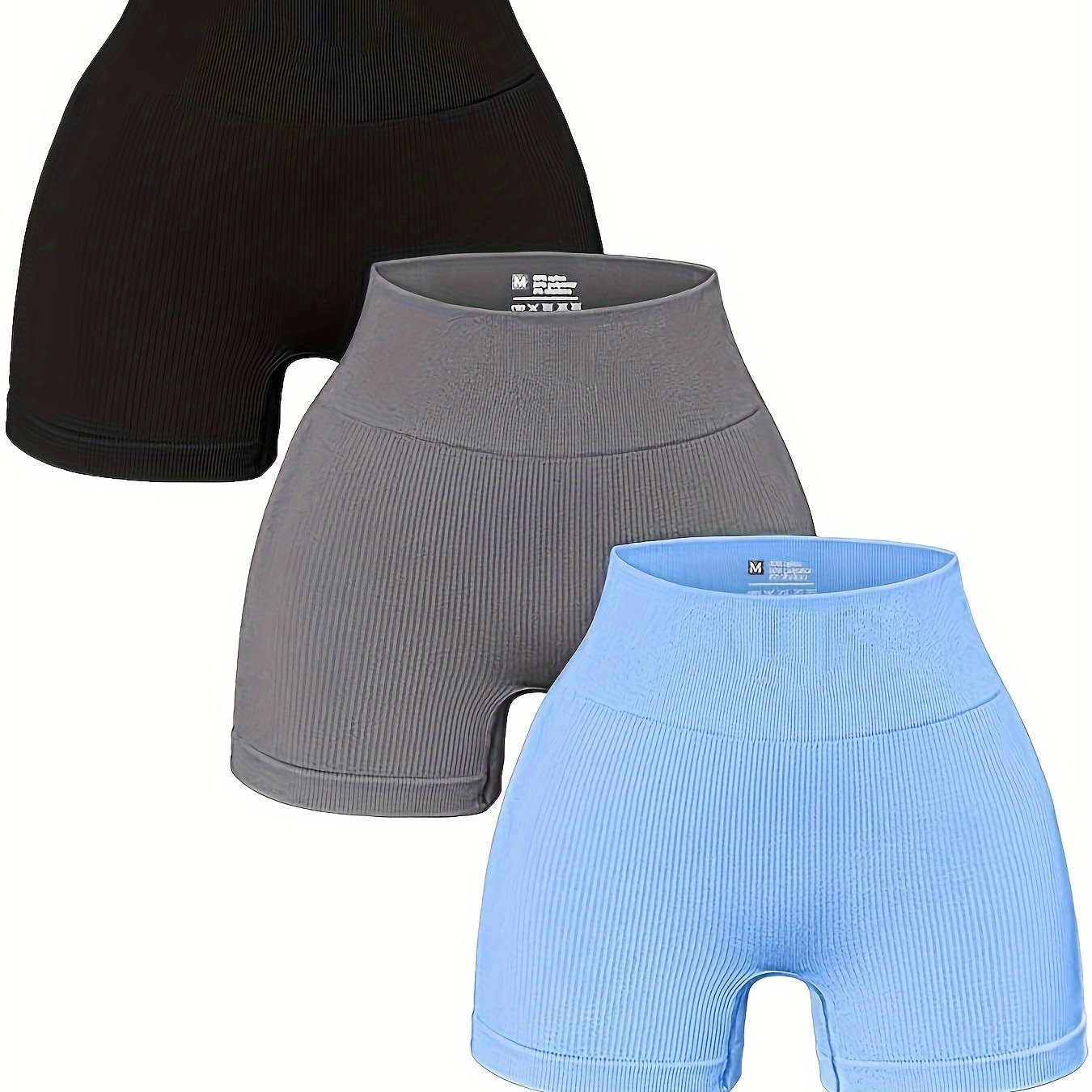 3pcs Women's High-Waisted Yoga Shorts - Seamless Athletic Gym Leggings with Ribbed Detailing, High-Stretch Non-See-Through Fabric, All-Season Workout & Casual Wear (Black/Grey/Maroon), Fitness Apparel | Minimalist Sporty Styl