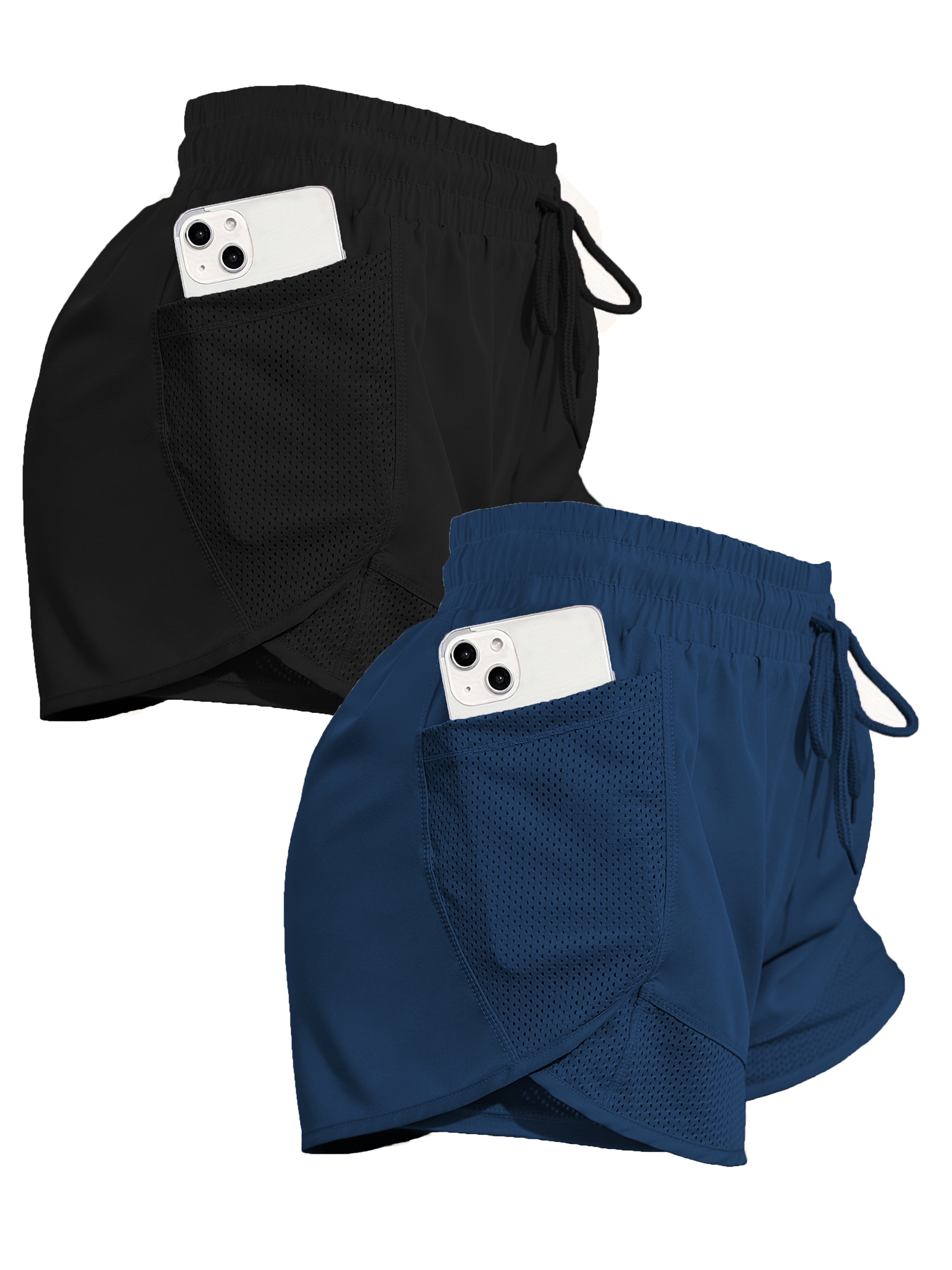 2pcs Women's Sports Shorts With Pockets, Comfortable Workout And Running Shorts For Gym And Sports Activities