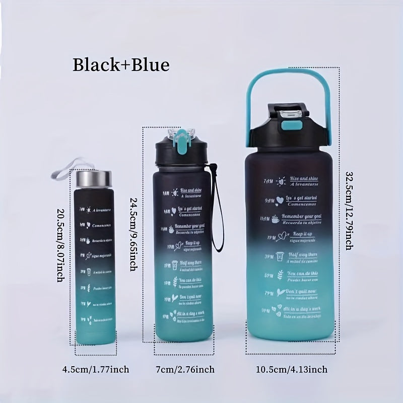 3-Pack/1-Pack/2-Pack Large Capacity Motivational Water Bottle With Time Marker, Leakproof, 32oz/64oz, With Durable Carrying Strap, For Fitness, Gym, Outdoor Sports