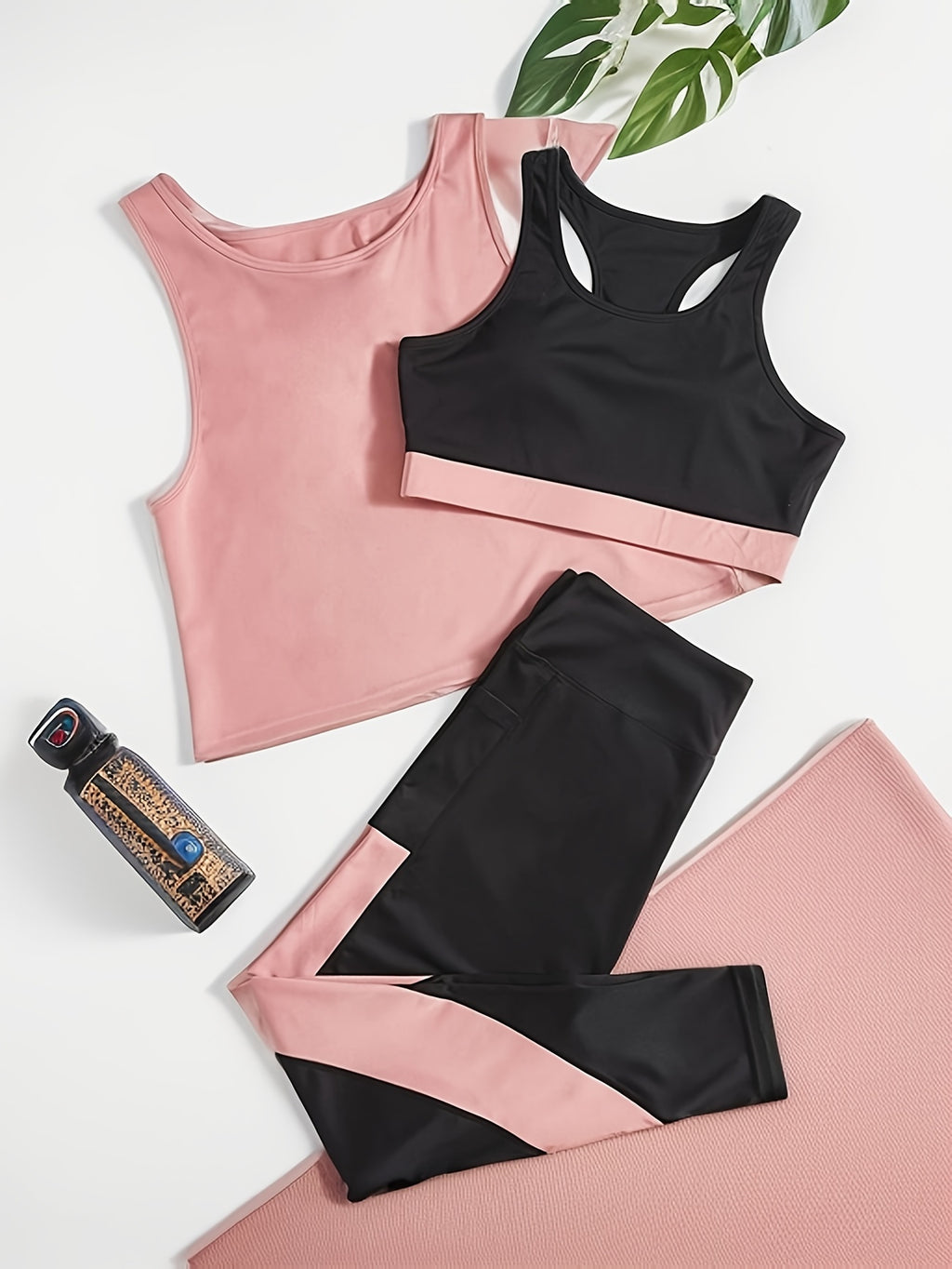 3pcs Women'S Spring And Summer Yoga Workout Set Including a Sports Bra, Tank Top, And Long Pants for Gym Use