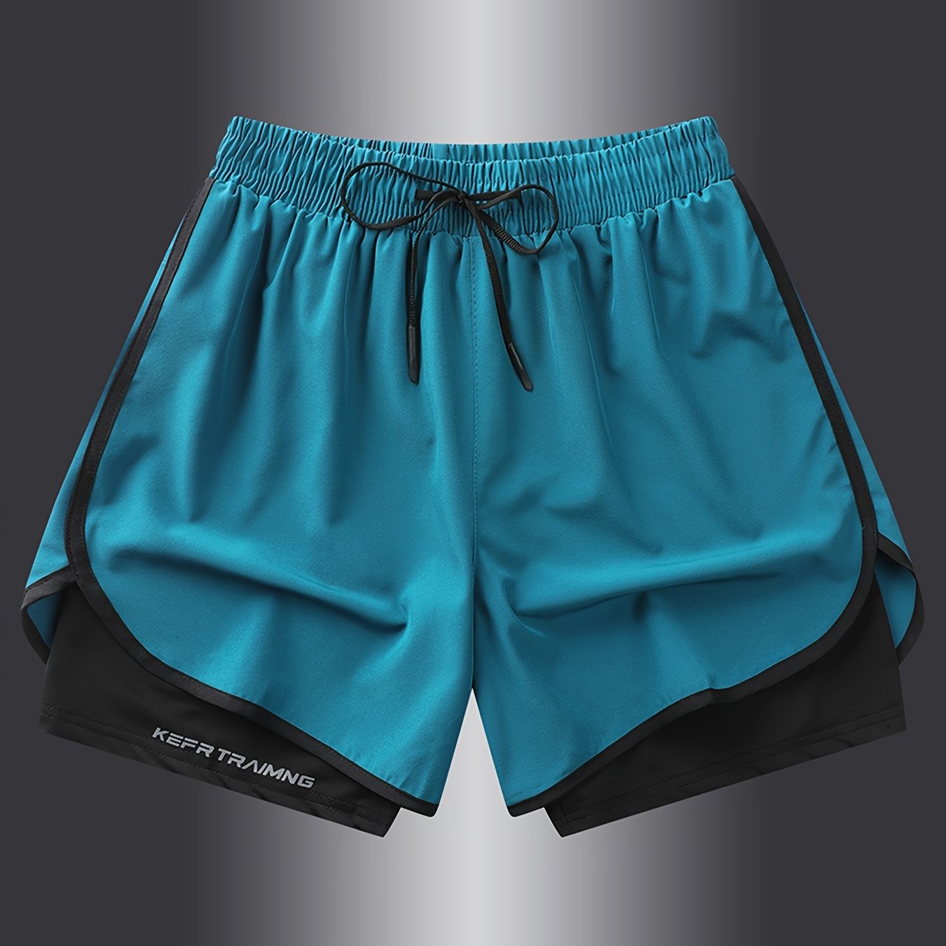 2-in-1 Mens Double-Layer KEEP TRAINING Letter Print Sports Shorts - Comfy, Casual, Loose Fit, Non-Stretch Polyester Fabric, Solid Color, Hand Wash, Perfect for Summer Fitness, Workout, and Outdoor Sports Wear