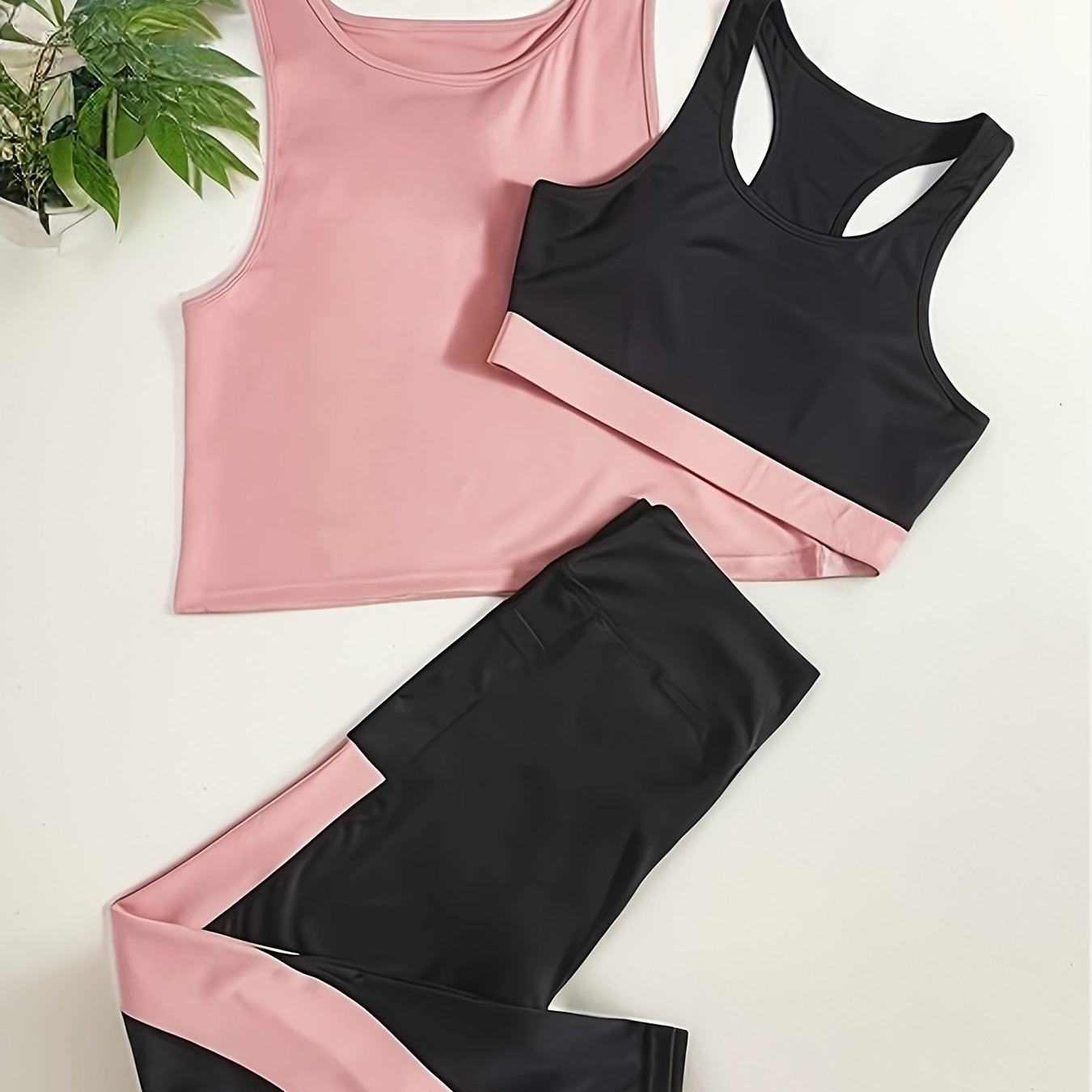 3pcs Women'S Spring And Summer Yoga Workout Set Including a Sports Bra, Tank Top, And Long Pants for Gym Use