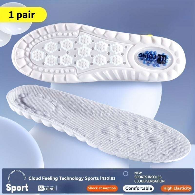 1Pair 4D Cloud Sport Insoles for Shoes PU Air Cushion Sole Soft Shock Absorption Breathable Running Insoles, Athletic Shoe Inserts, Shock Absorption Footbeds, Lightweight Insole Design, Cushioned Footbed, Flexible Insole Cons