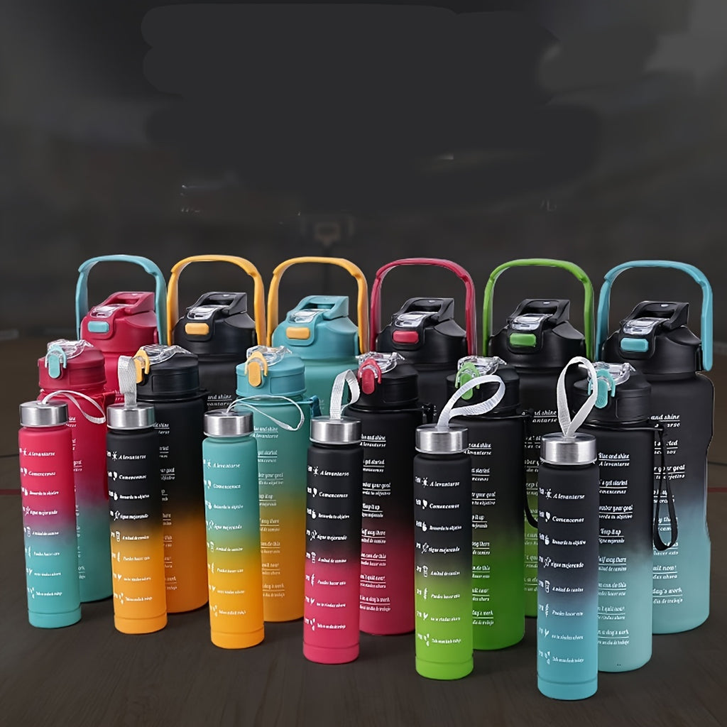 3-Pack/1-Pack/2-Pack Large Capacity Motivational Water Bottle With Time Marker, Leakproof, 32oz/64oz, With Durable Carrying Strap, For Fitness, Gym, Outdoor Sports