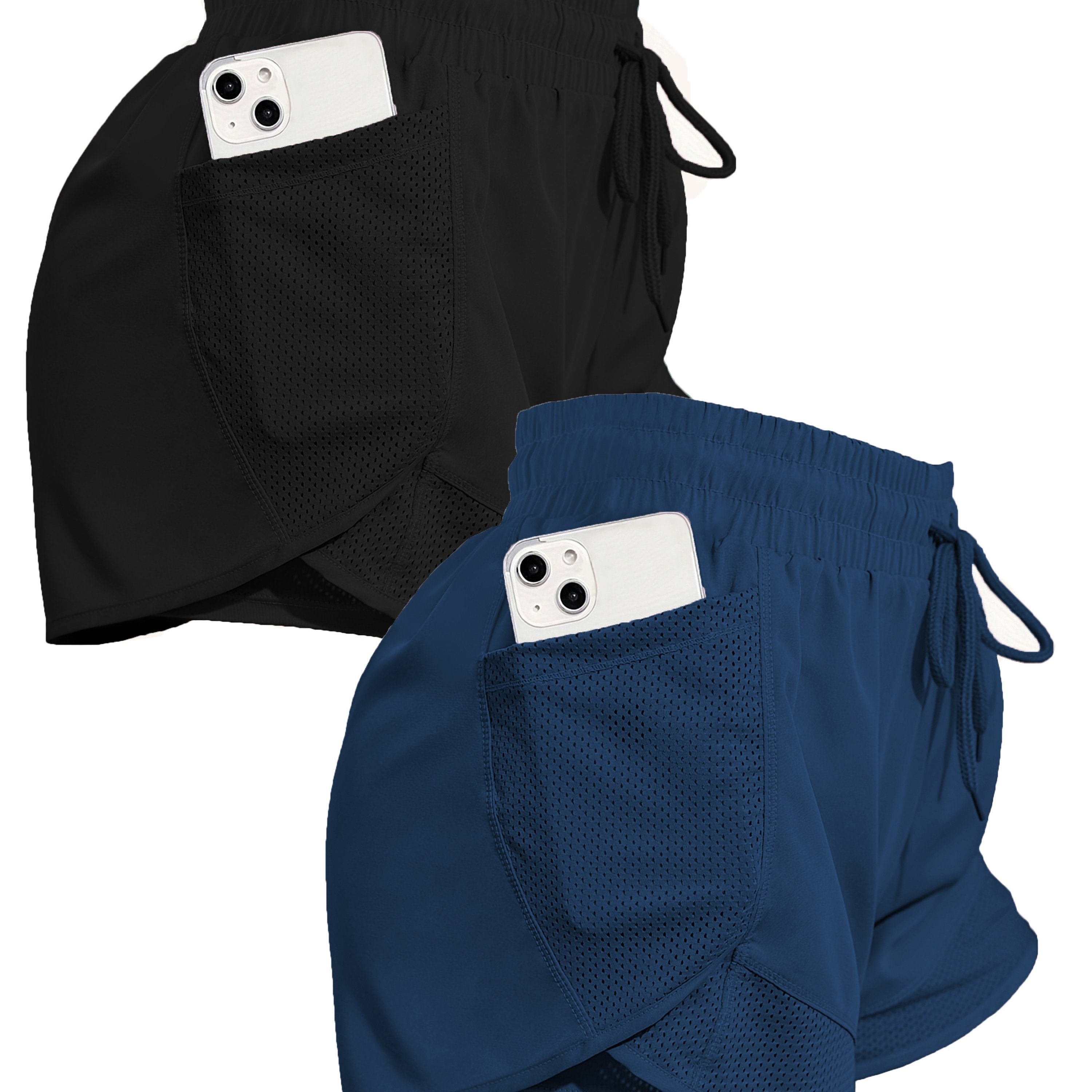 2pcs Women's Sports Shorts With Pockets, Comfortable Workout And Running Shorts For Gym And Sports Activities