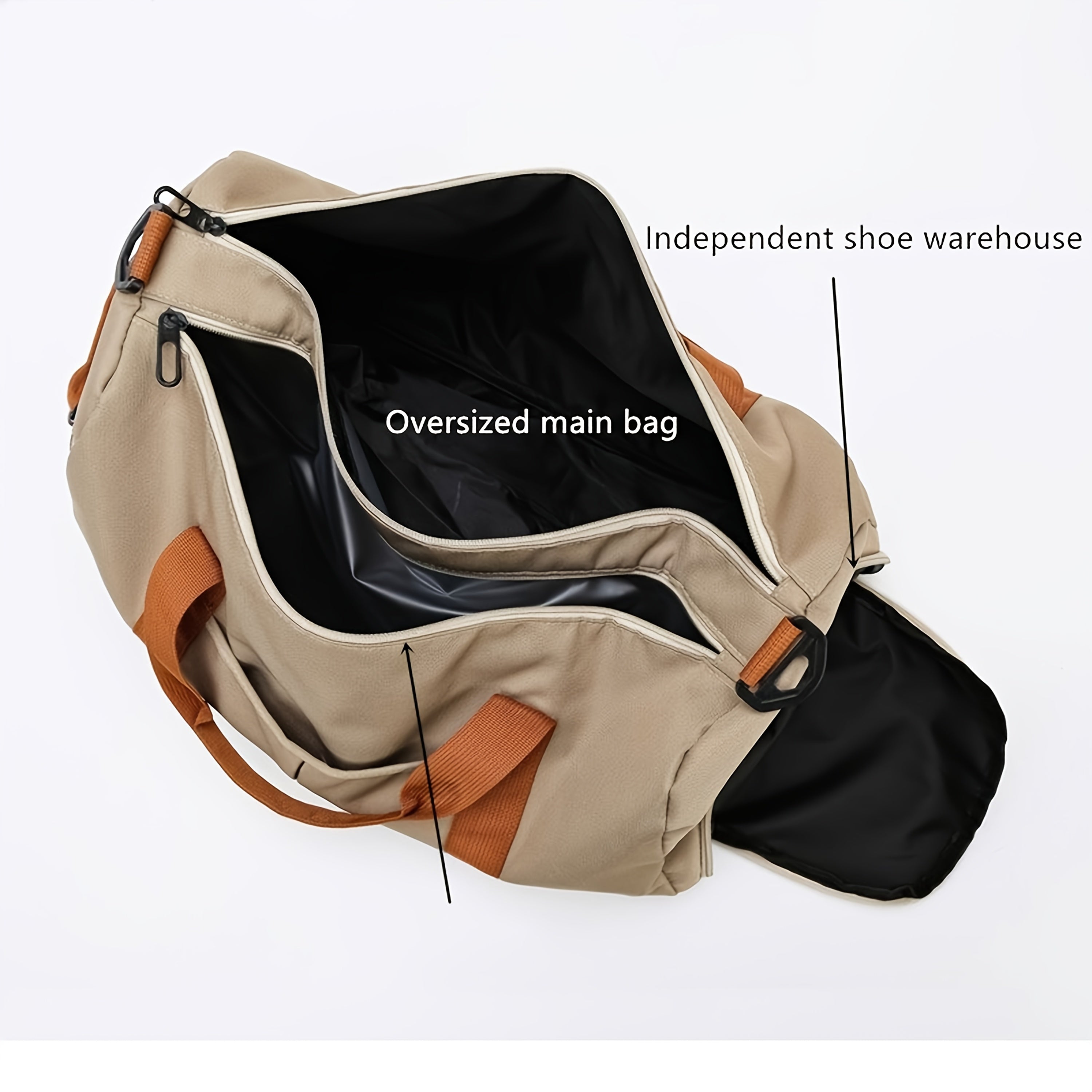 Large Capacity Sports Gym Bag with Yoga & Swim Training Pockets - Durable Nylon Travel Duffel with Shoulder Strap, Brown Trim, and Multiple Compartments for Short Trips, Fitness, and Storage, Travel Duffel|Trendy Duffel Bag|S