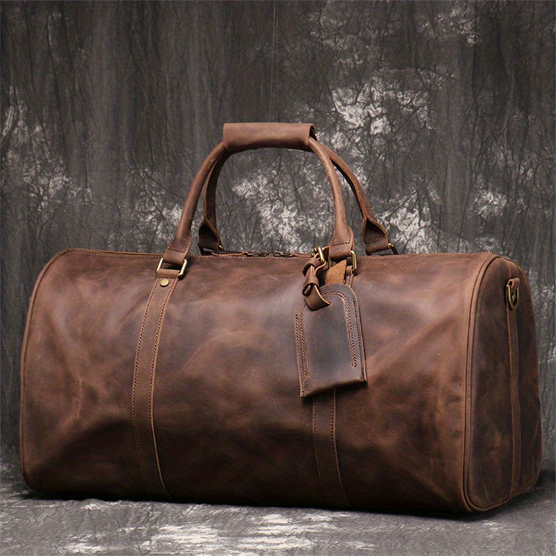 1pc Men's Genuine Leather Travel Bag, Top Layer Cowhide Crossbody Bag, Large Capacity Duffle Bag, Vintage Hand-held Gym Bag, Christmas, Halloween, Thanksgiving Day Gift