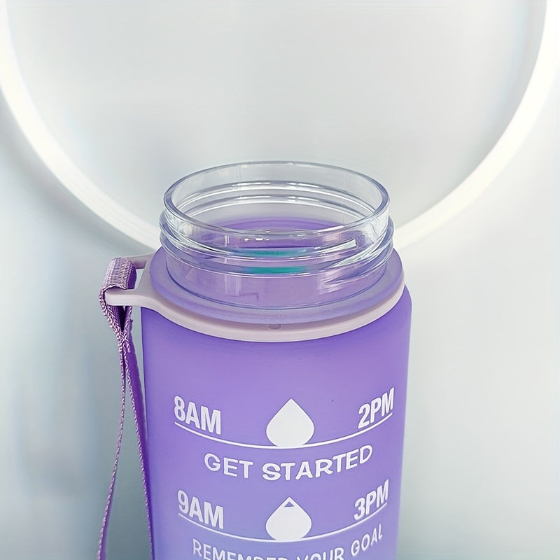 1pc 750ml/25.36oz Gradient Color Water Bottle With Time Marker, Flip Top Straw Drinking Cup, With Carrying Strap, Suitable For Fitness, Gym, School, Yoga, Hiking, Sports