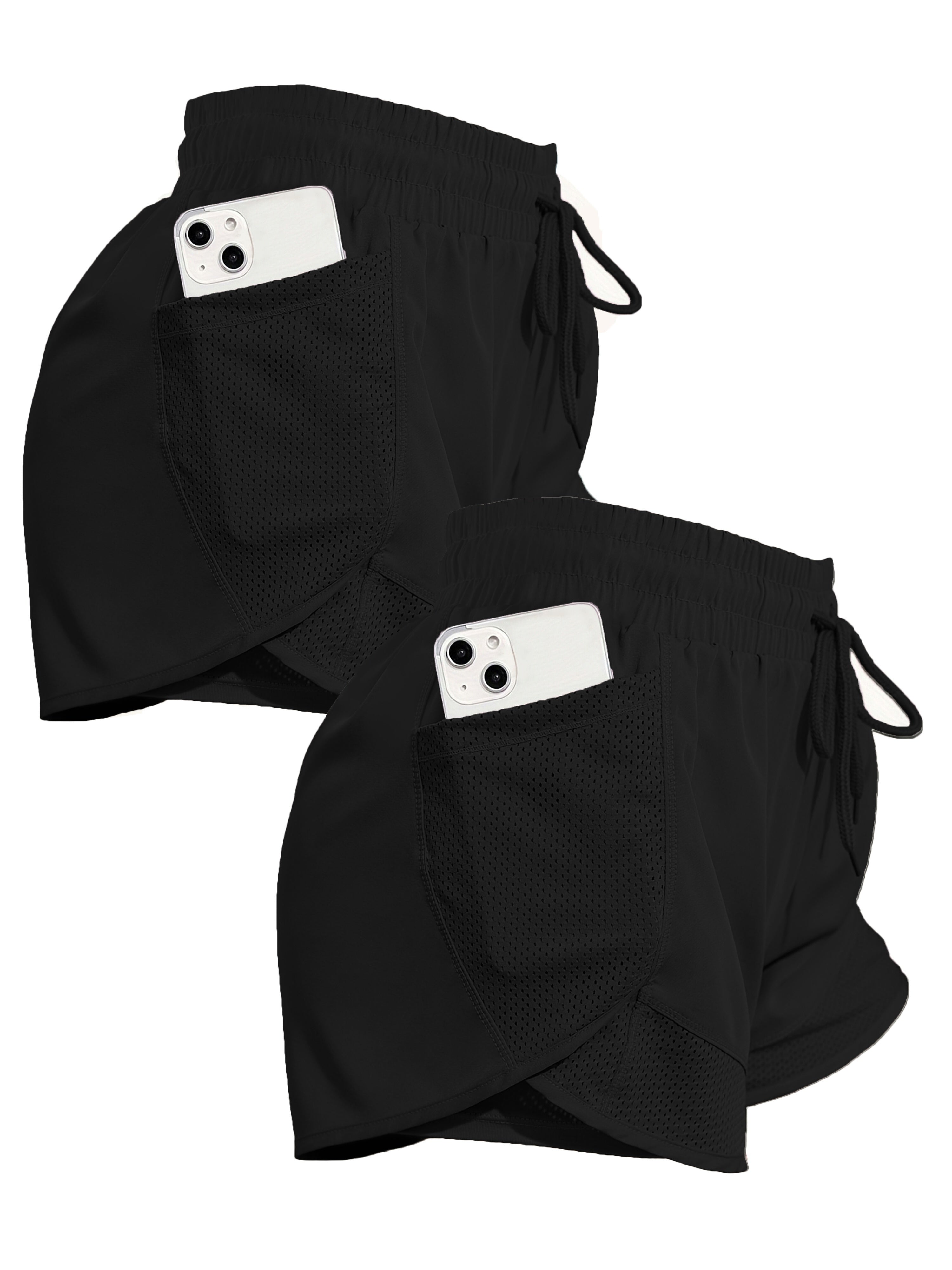 2pcs Women's Sports Shorts With Pockets, Comfortable Workout And Running Shorts For Gym And Sports Activities