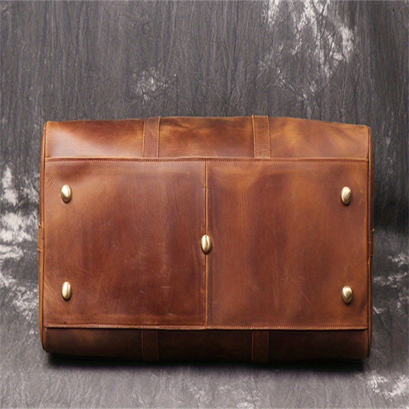 1pc Men's Genuine Leather Travel Bag, Top Layer Cowhide Crossbody Bag, Large Capacity Duffle Bag, Vintage Hand-held Gym Bag, Christmas, Halloween, Thanksgiving Day Gift