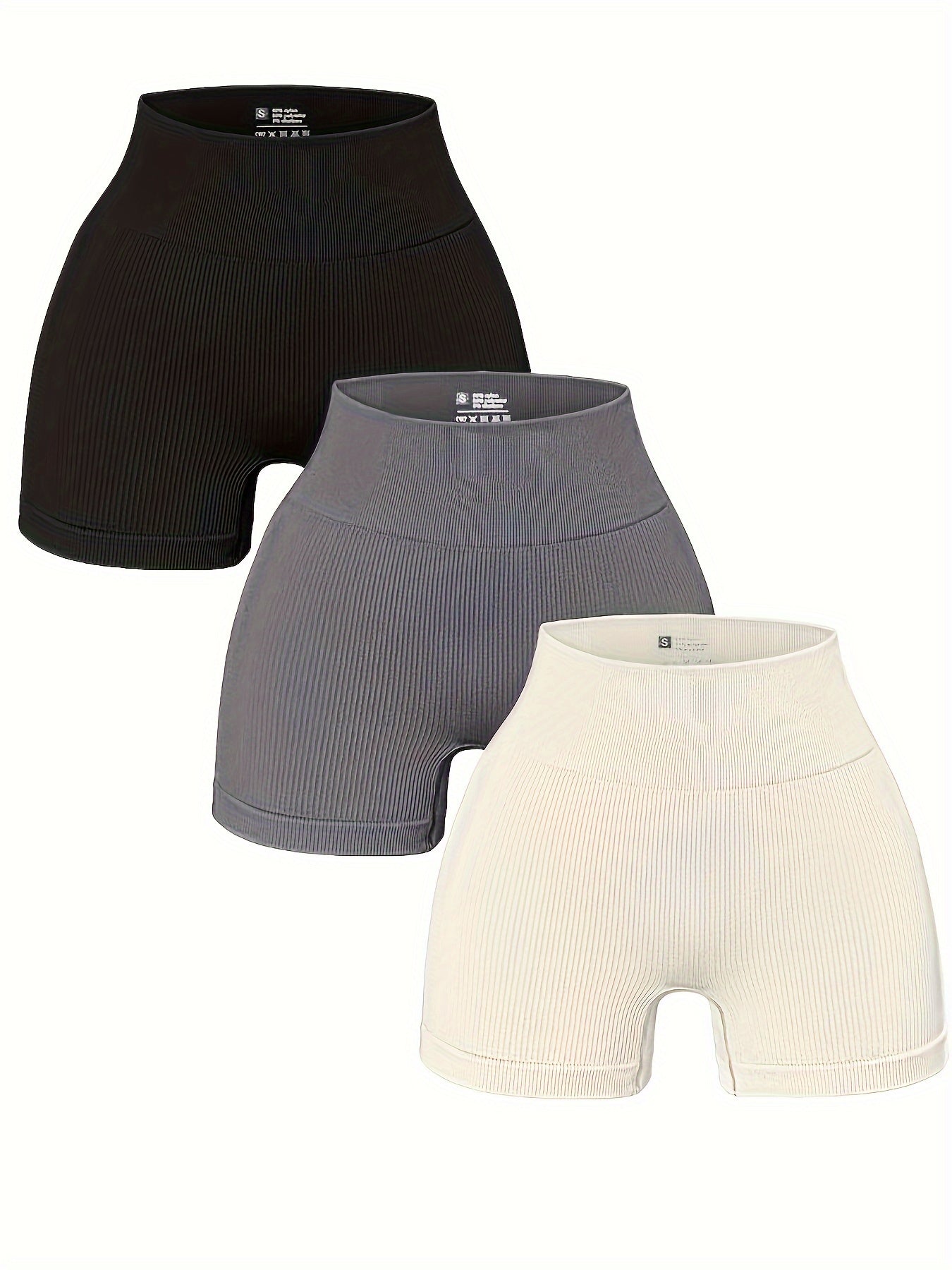 3pcs Women's High-Waisted Yoga Shorts - Seamless Athletic Gym Leggings with Ribbed Detailing, High-Stretch Non-See-Through Fabric, All-Season Workout & Casual Wear (Black/Grey/Maroon), Fitness Apparel | Minimalist Sporty Styl