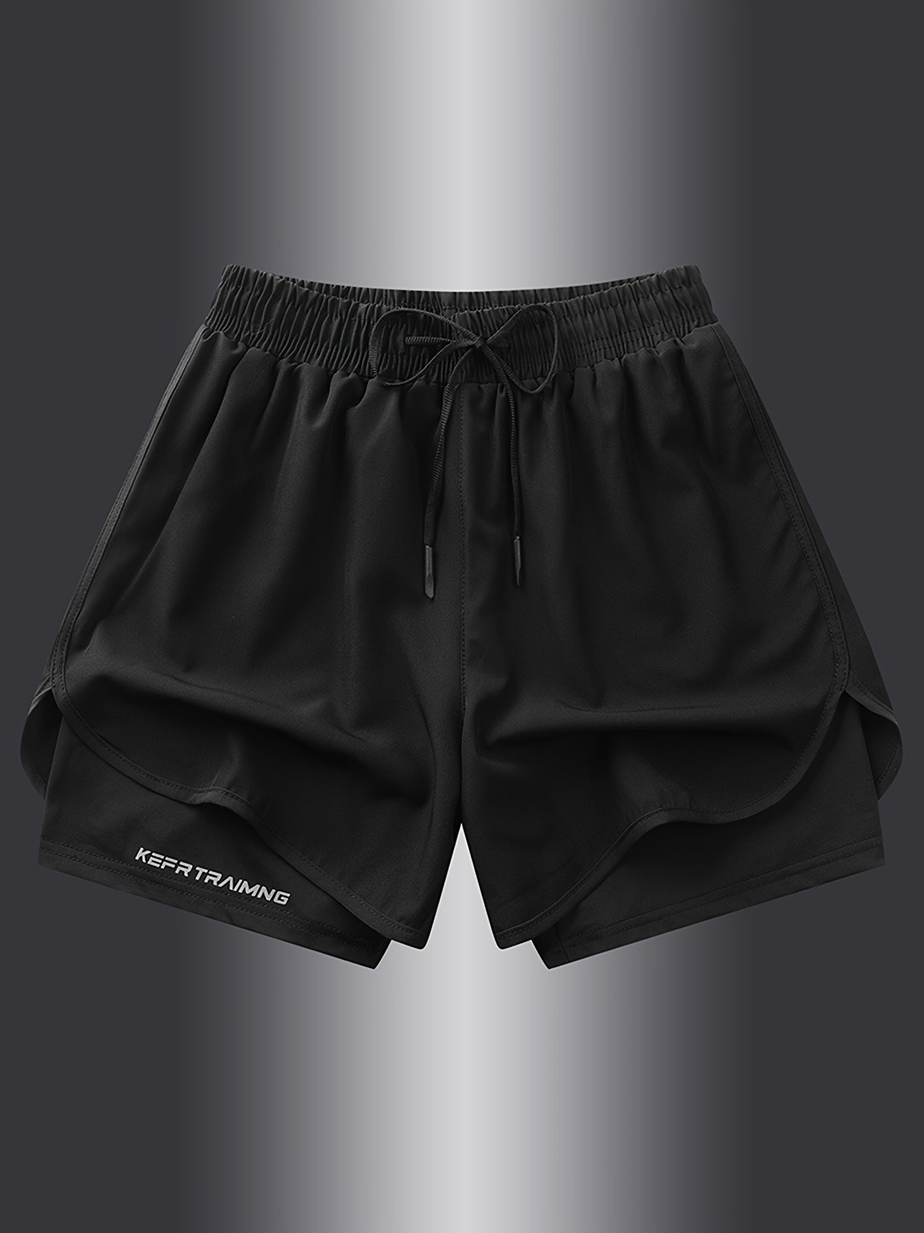 2-in-1 Mens Double-Layer KEEP TRAINING Letter Print Sports Shorts - Comfy, Casual, Loose Fit, Non-Stretch Polyester Fabric, Solid Color, Hand Wash, Perfect for Summer Fitness, Workout, and Outdoor Sports Wear