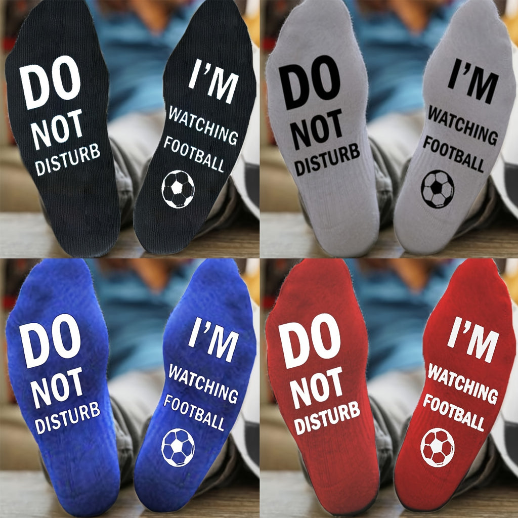 1 Pair Men's Funny Football Socks - "Do Not Disturb I'm Watching Football" Crew Socks with Soccer Ball Designs, Machine Washable - Gift for Soccer Fans, Game Day Party Outfits (Black/White/Blue/Red Options) - Novelty Sports A