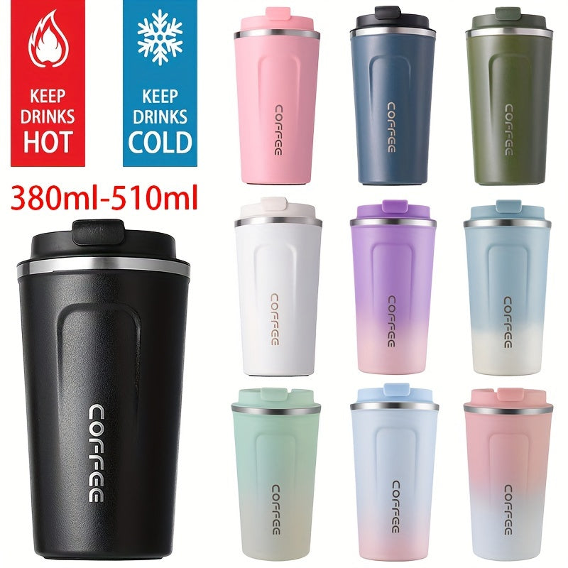 1pc Double Wall Stainless Steel Insulated Coffee Mug, 380ml/510ml, Leak-Proof, Portable, Sealable Lid, BPA-Free, Ideal for Outdoor Camping, Travel, Sports, Gym, Car Use, Hot and Cold Beverages, Perfect Gift for Valentine's, M