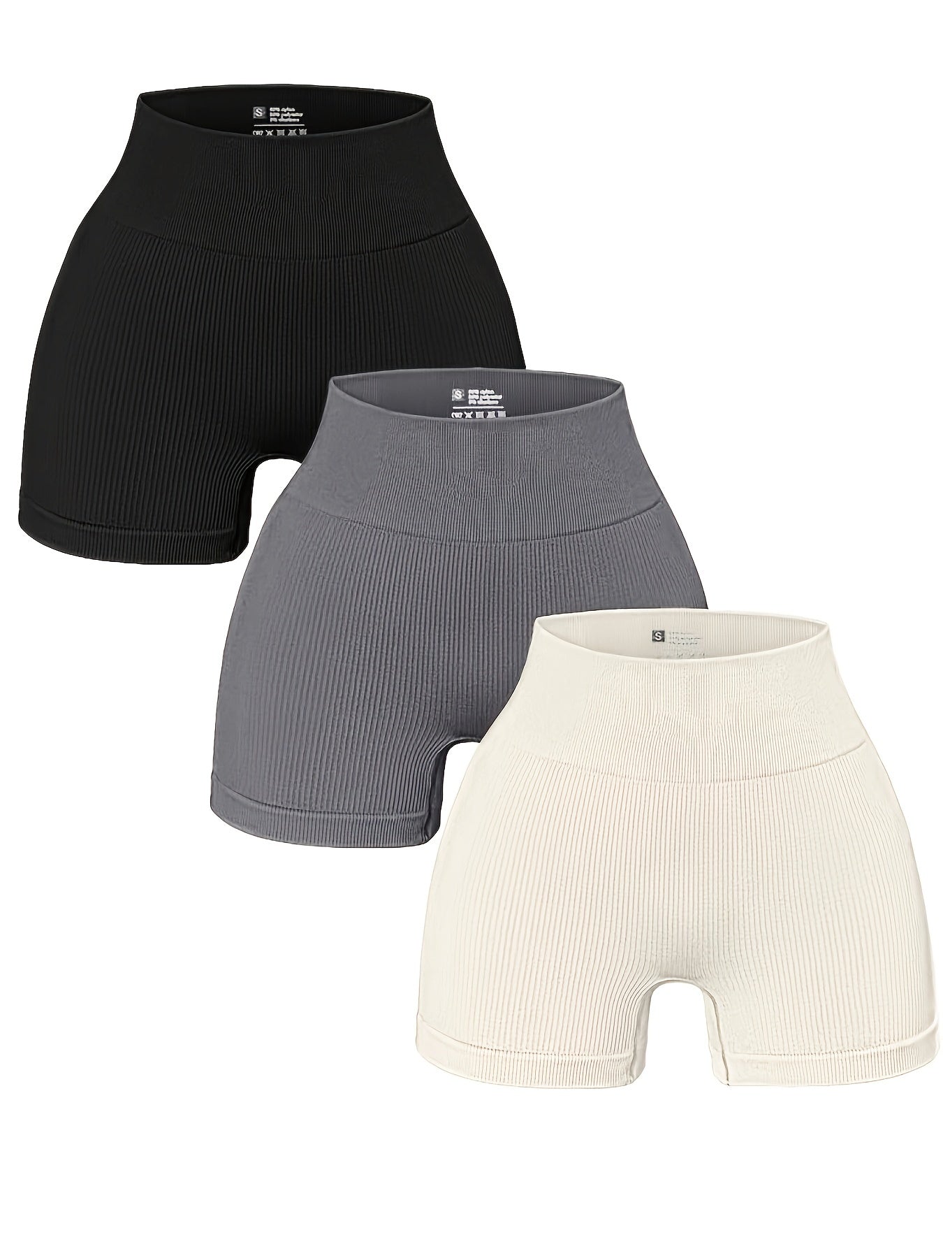 3pcs Women's High-Waisted Yoga Shorts - Seamless Athletic Gym Leggings with Ribbed Detailing, High-Stretch Non-See-Through Fabric, All-Season Workout & Casual Wear (Black/Grey/Maroon), Fitness Apparel | Minimalist Sporty Styl