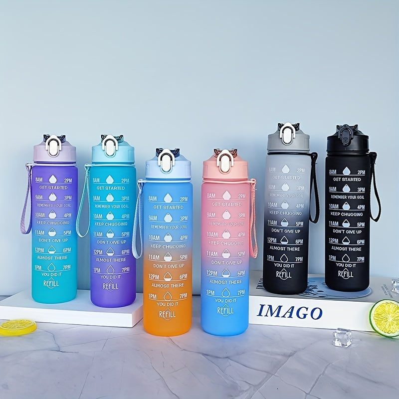 1pc 750ml/25.36oz Gradient Color Water Bottle With Time Marker, Flip Top Straw Drinking Cup, With Carrying Strap, Suitable For Fitness, Gym, School, Yoga, Hiking, Sports
