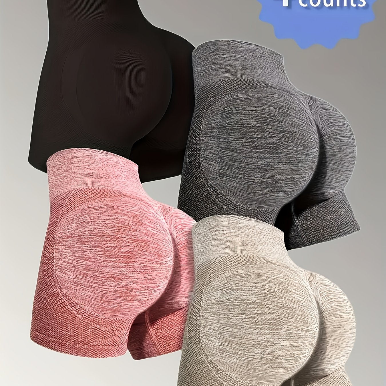 4pcs Women'S High-Waisted Yoga Shorts - Tummy Control Butt-Lifting Breathable Quick-Dry Workout Shorts in Black/Grey/Pink/Beige - High-Elasticity Fitness Running Shorts, Suitable for Yoga and Gym Wear | Seamless Design | High