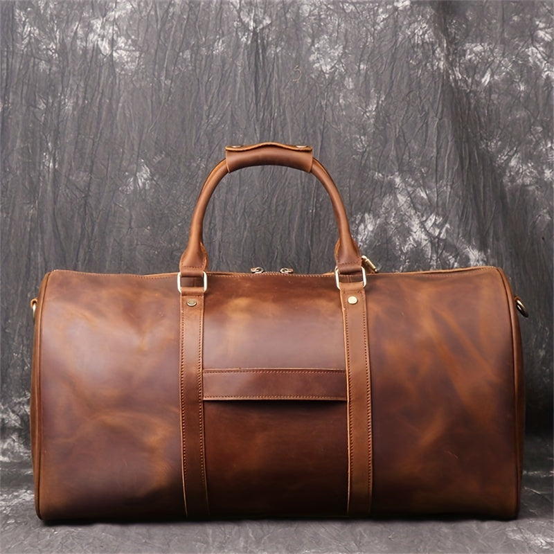 1pc Men's Genuine Leather Travel Bag, Top Layer Cowhide Crossbody Bag, Large Capacity Duffle Bag, Vintage Hand-held Gym Bag, Christmas, Halloween, Thanksgiving Day Gift