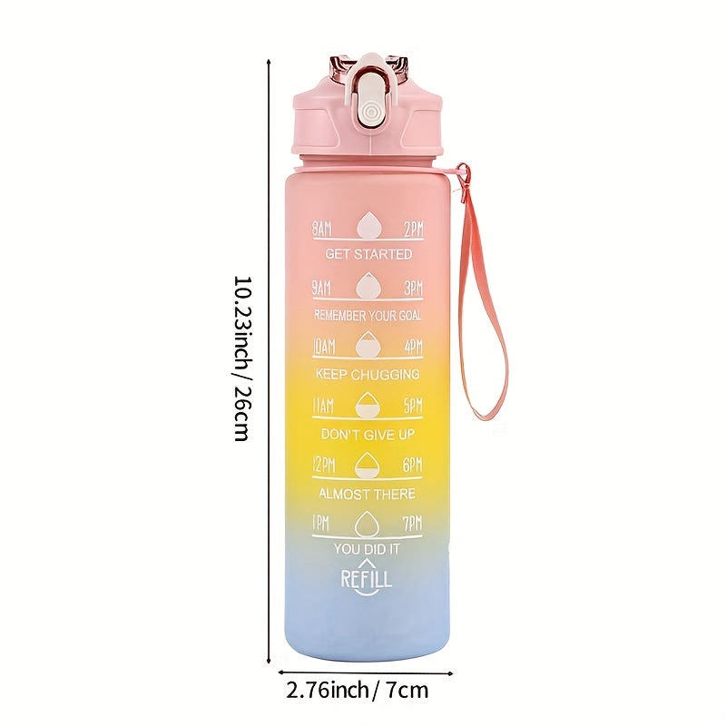 1pc, Motivational Water Bottle 32oz/1L, Sports Water Bottle With Time Marker And Portable Rope, Straight Sports Drinking Bottle, For Outdoor Gym, Fitness, Gift