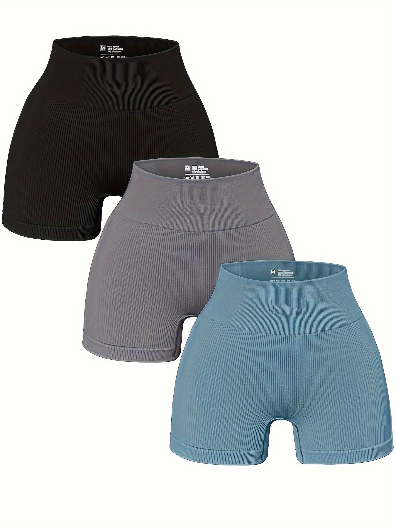 3pcs Women's High-Waisted Yoga Shorts - Seamless Athletic Gym Leggings with Ribbed Detailing, High-Stretch Non-See-Through Fabric, All-Season Workout & Casual Wear (Black/Grey/Maroon), Fitness Apparel | Minimalist Sporty Styl