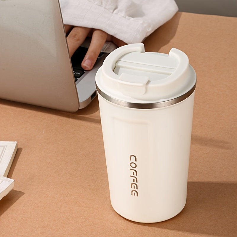 1pc Double Wall Stainless Steel Insulated Coffee Mug, 380ml/510ml, Leak-Proof, Portable, Sealable Lid, BPA-Free, Ideal for Outdoor Camping, Travel, Sports, Gym, Car Use, Hot and Cold Beverages, Perfect Gift for Valentine's, M