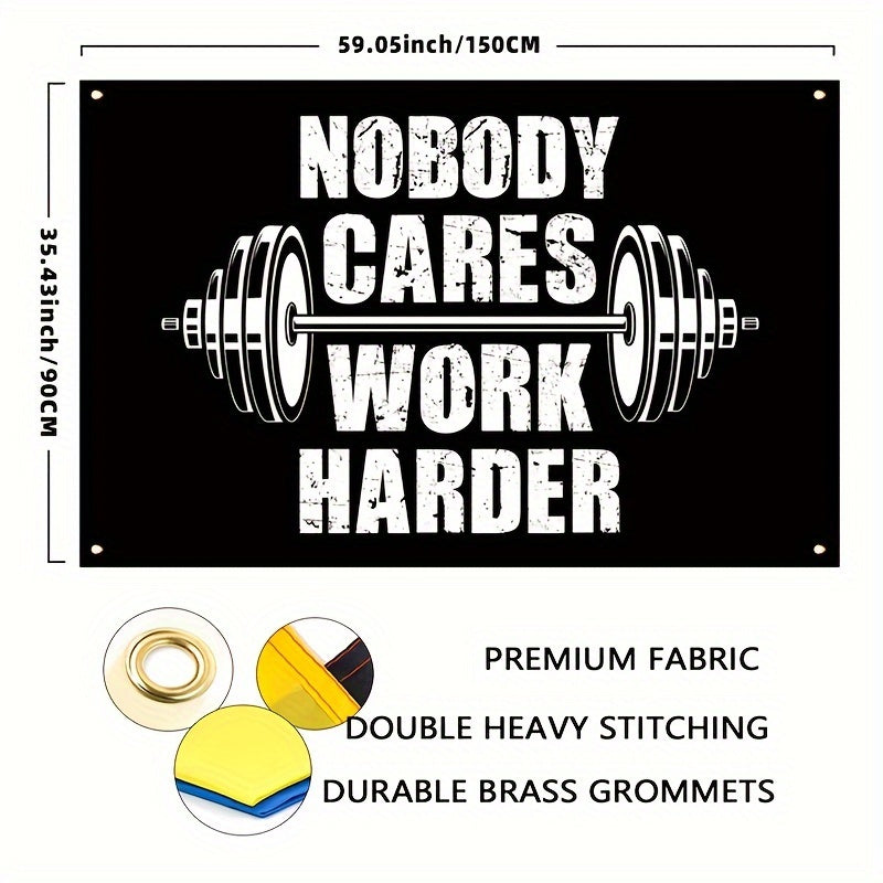 1pc Motivational Fitness Banner 'Nobody Cares Work Harder' - 91.44x152.4 cm Inspirational Wall Flag for Home Gym, Dorm, Bedroom, Office - Durable Polyester, Universal Celebratory Decor, No Electricity Required