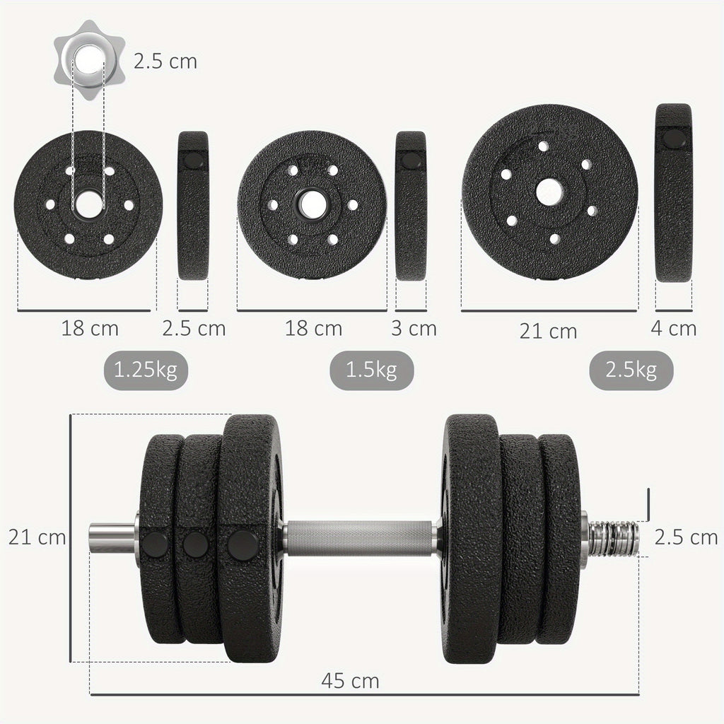 25KG Adjustable Dumbbells HOMCOM Weights Set, Black Hand Weights for Home Office Gym Body Fitness Lifting Training