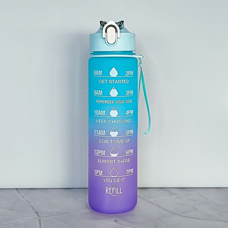 1pc 750ml/25.36oz Gradient Color Water Bottle With Time Marker, Flip Top Straw Drinking Cup, With Carrying Strap, Suitable For Fitness, Gym, School, Yoga, Hiking, Sports