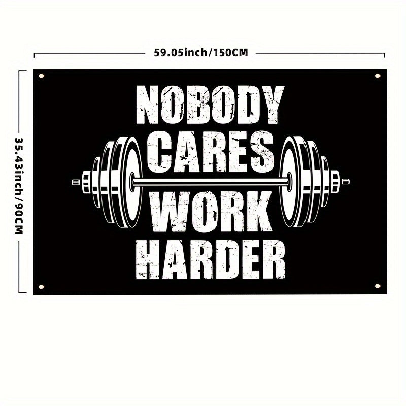 1pc Motivational Fitness Banner 'Nobody Cares Work Harder' - 91.44x152.4 cm Inspirational Wall Flag for Home Gym, Dorm, Bedroom, Office - Durable Polyester, Universal Celebratory Decor, No Electricity Required