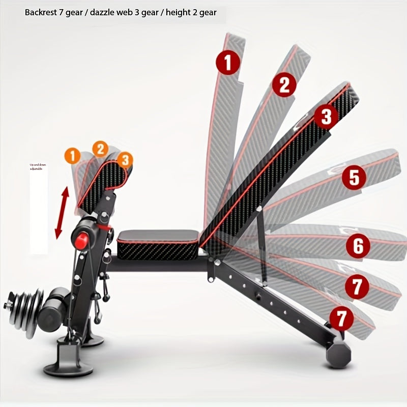 1pc 15-in-1 Adjustable Iron Weightlifting Bench - Foldable Fitness Stool for Full Body Exercise, Strength Training, and Home Gym Workouts - Space-Saving, Durable, and Versatile