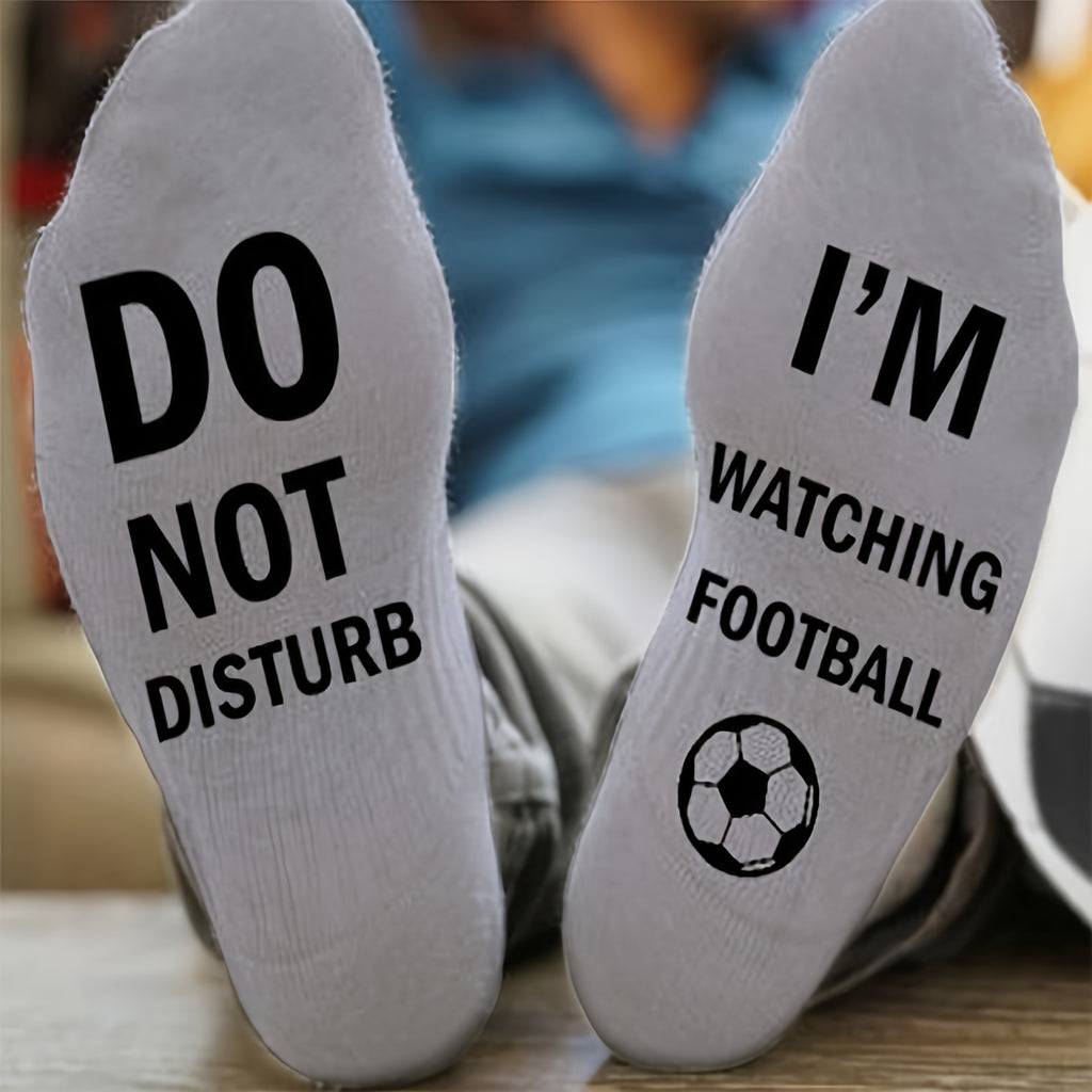 1 Pair Men's Funny Football Socks - "Do Not Disturb I'm Watching Football" Crew Socks with Soccer Ball Designs, Machine Washable - Gift for Soccer Fans, Game Day Party Outfits (Black/White/Blue/Red Options) - Novelty Sports A